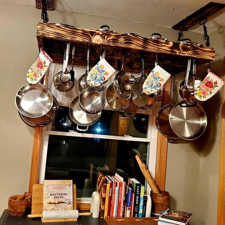 Custom wood hanging pot rack